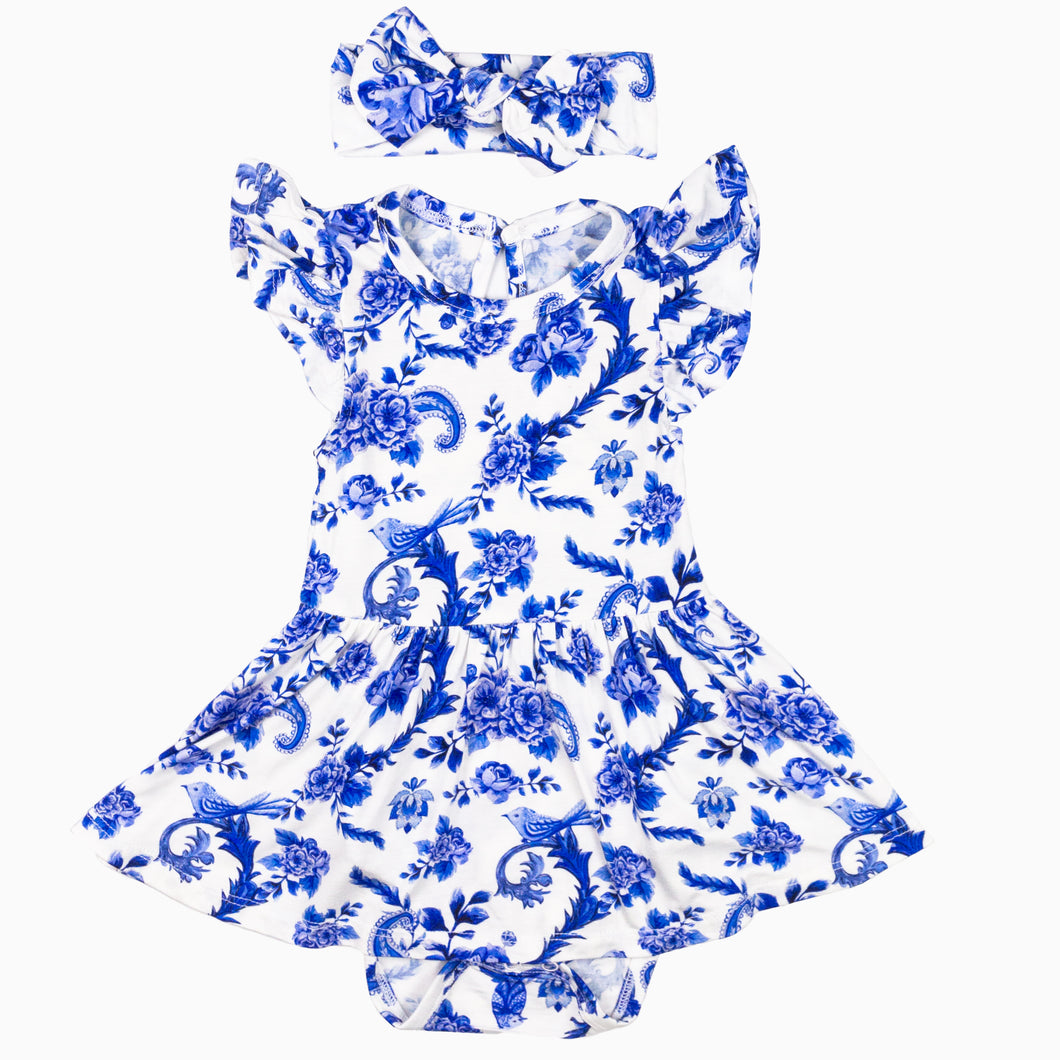 Blue Porcelain Dress and Headband Set